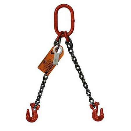Two Leg Bridle Chain Slng, 1/2 In Dia, 12ft L, Oblong Link To Grab Hook, 26,000lb Lmt